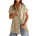 thumbnail image 1 of Turilly Striped Button Down Shirts for Women Short Sleeve Casual Loose Fit Collared Office Work Shirt with Pocket, 1 of 5