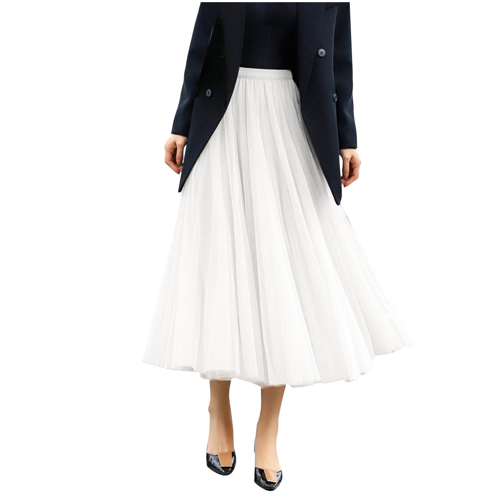Turilly Summer Skirts for Women Solid Pleated Midi Skirt Chiffon