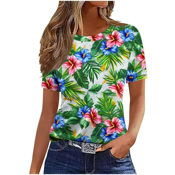 Turilly Summer Tops for Women Casual Printed Graphic Tees Women's Round Neck And Short Sleeved Top