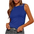 thumbnail image 1 of Turilly Summer Women Solid Color Round Neck Pocket Sleeveless Casual Tee Tops Tank Blue L, 1 of 7