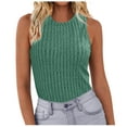thumbnail image 1 of Turilly Summer Women Solid Color Round Neck Pocket Sleeveless Casual Tee Tops Tank Green XXL, 1 of 1