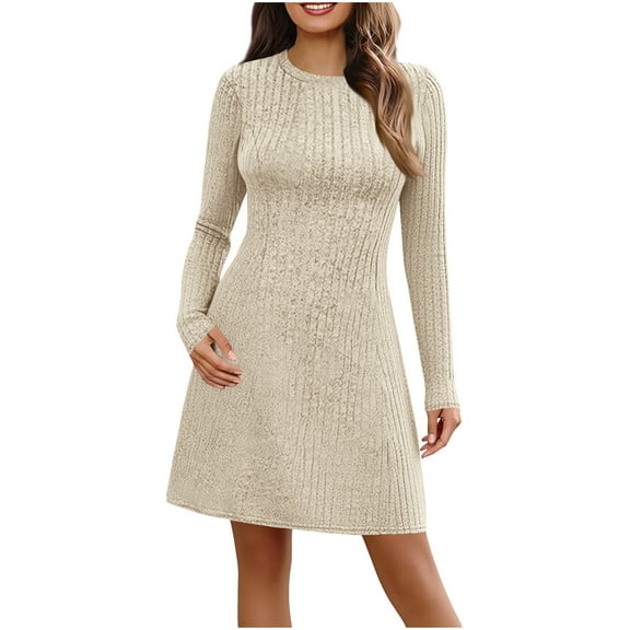 Winter Dresses for Women Stylish Crew Neck Sweater Dress Fall Long Sleeve Midi Dresses Knit Fitted Wedding Guest Dress