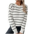 thumbnail image 1 of Turilly Sweater for Women Women's Loose Fit Round-Neck Fall And Winter Long Sleeve Pullover Striped Sweater, 1 of 5
