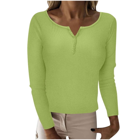 Turilly Sweaters for Women Women's V-Neck Button Long-Sleeve Knitted Sweater Bottoming Shirt Tops Blouse