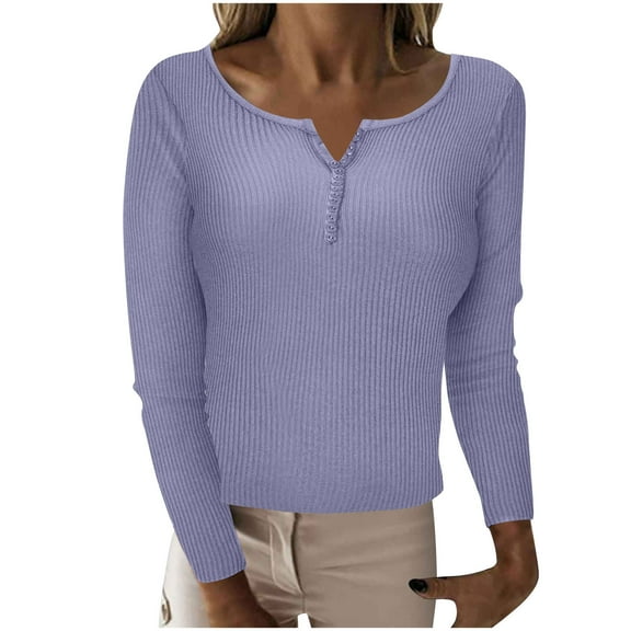 Turilly Sweaters for Women Women's V-Neck Button Long-Sleeve Knitted Sweater Bottoming Shirt Tops Blouse
