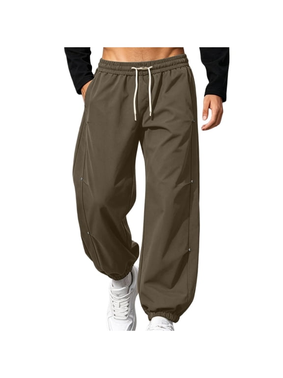 Sweatpants Plus Size Men's Outdoor Utility Cuffed Pants with Side Rivet Detail Drawstring Waist Loose Fit