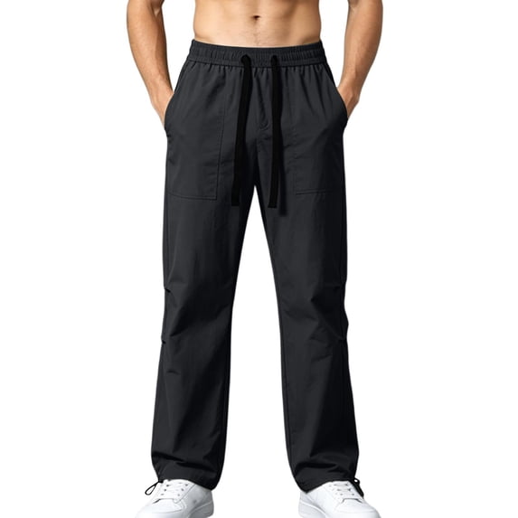 Turilly Sweatpants Plus Size Men's Relaxed Fit Cargo Pants Front Patch Pockets Drawstring Elastic Waist Casual Trousers
