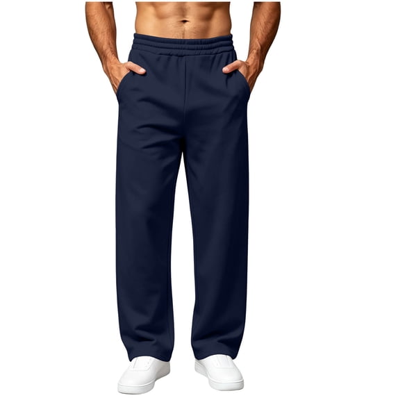 Turilly Sweatpants Plus Size Men's Straight Leg Sweatpants Side Pockets Drawstring Elastic Waist Loose Trousers