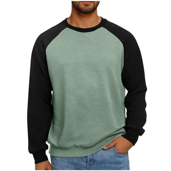Turilly Sweatshirts for Men Casual Fashion Solid Patchwork Crewneck Pullovers Long Sleeve Tops Sweatshirt