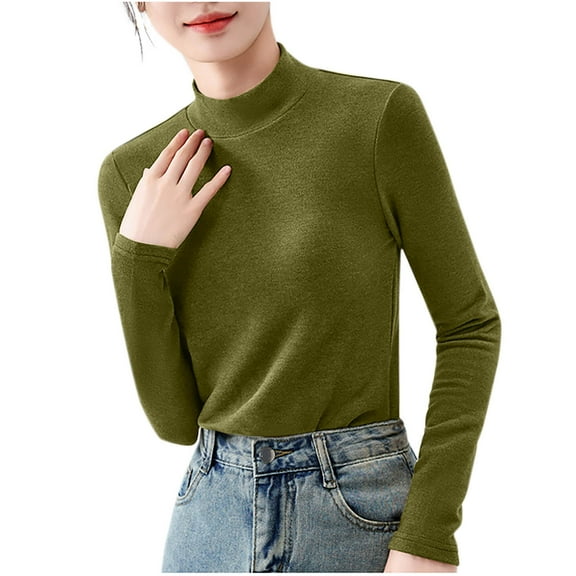 Turilly Tops for Women Slim Fit Fashion Women's Casual Comfortable Long Sleeve Turtleneck Solid Blouse Top