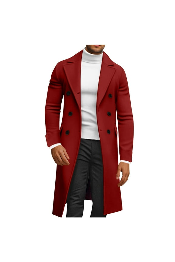 Trench Coats for Men Casual Button Solid Long Sleeve Pockets Stand Collar Outwear Coat