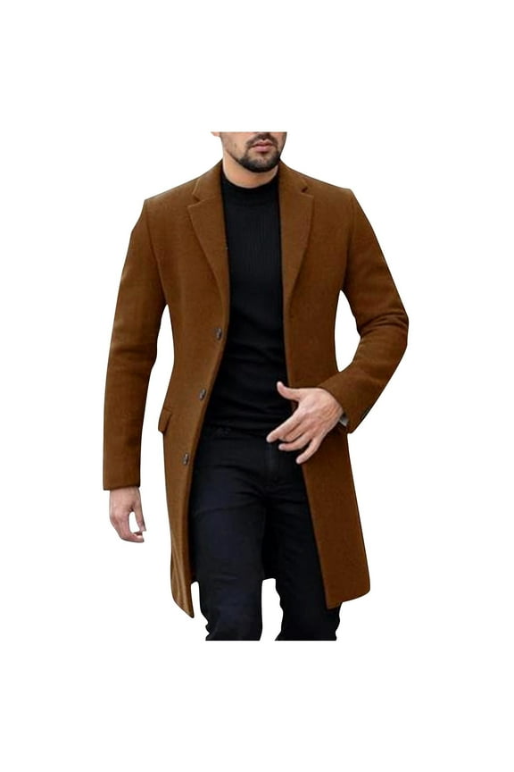 Trench Coats for Men Casual Button Solid Long Sleeve Pockets Turn Down Collar Outwear Coat Sizes M-XXXL