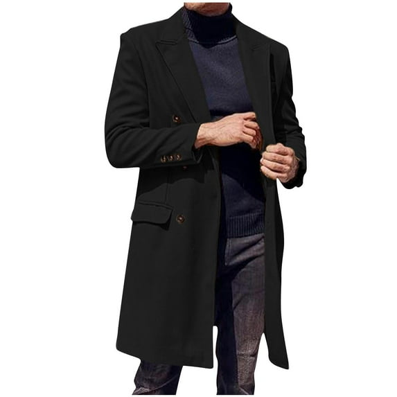 Turilly Trench Coats for Men Casual Button Solid Long Sleeve Pockets Turn Down Collar Single Breasted Overcoat Warm Winter Coat