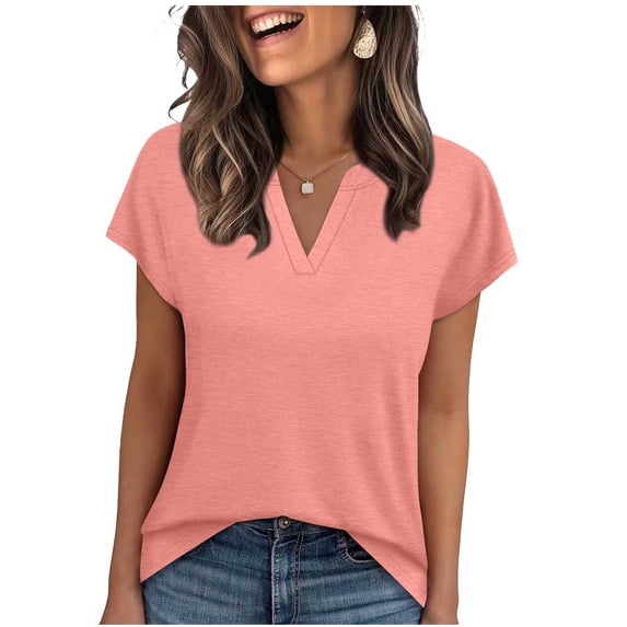 Turilly Trendy Solid V Neck T-Shirt for Women Women's Relaxed Fit Short Sleeve Soft Fabric Casual Daily Top