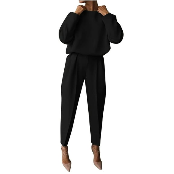 Turilly Two Piece Outfits for Women Fashion Loose Solid Long Sleeve Pullovers Casual Women's 2 Piece Tracksuits Set
