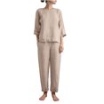 thumbnail image 1 of Turilly Two Piece Outfits for Women Fashion Round Neck Solid Long Sleeve Blouse +Loose Cotton Linen Pockets Pants Sets Womens Fall Winter Suit, 1 of 6