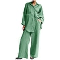 thumbnail image 1 of Turilly Two Piece Outfits for Women Plus Size Cotton Solid Button Long Sleeve Shirt Women's Blouse And Pants Set With Pocket, 1 of 6