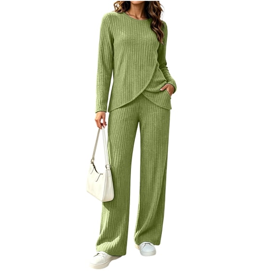 Turilly Two Piece Set for Women Button Front Ribbed Knit Top and Wide ...