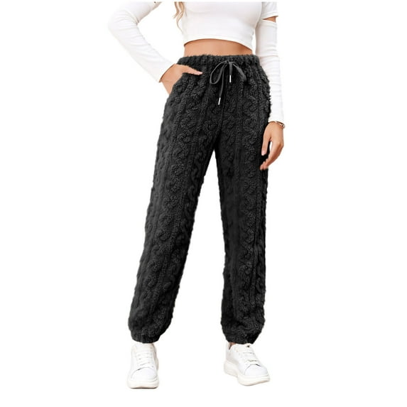 Turilly Warm Plush Pants for Women 2023 Women's Fashion Casual Solid Elastic Waist Trousers Long Straight Pants