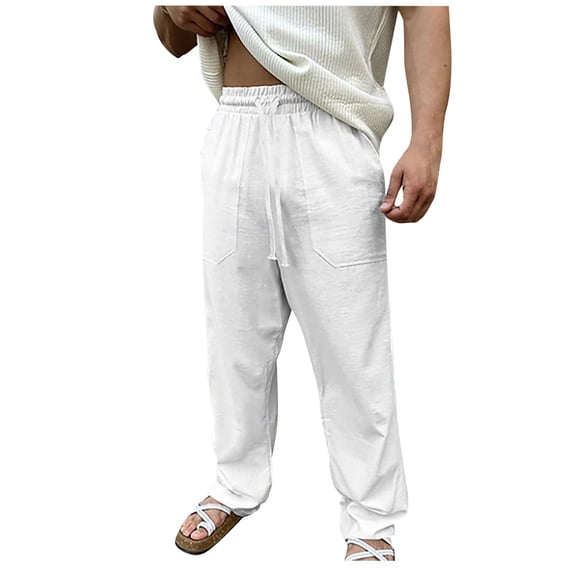 Turilly Wide Leg Pants for Men Fashion Casual With Pockets Elastic Waist Drawstring Straight Barrel Long Pants