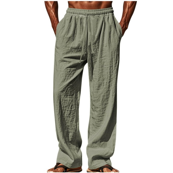 Turilly Wide Leg Pants for Men Linen Elastic Waist Blended Breathable Comfortable Soft Beach Casual Trousers Men's Full Length Pants