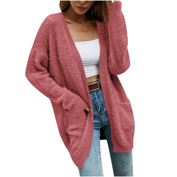 Turilly Winter Cardigan for Women Daily Holiday Solid Workout Crop Autumn Fall Winter Cardigan Pokets Coat Casual Fleece Sweater