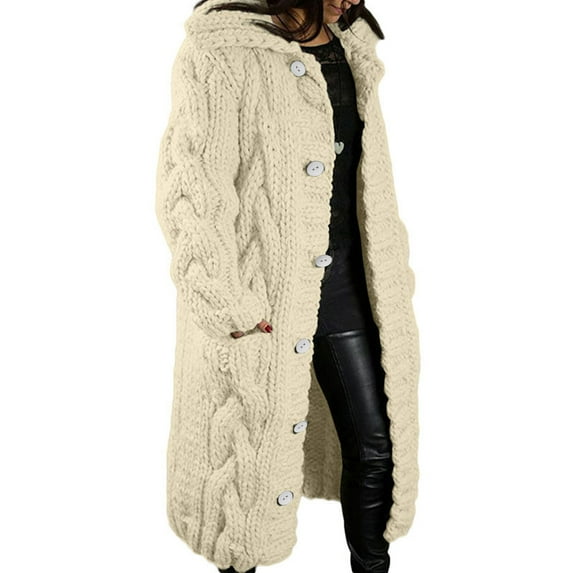 Turilly Winter Coats for Women Women's Long Sleeve Cable Knit Long Cardigan Open Outerwear Front Button Sweater
