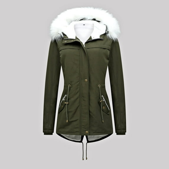 Turilly Winter Coats for Women Women's Winter Solid Color Thickened Plush Collar Coat Cotton Jacket Warm Plush Coat