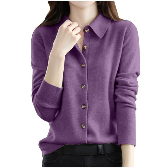 Turilly Woman Turndown Button Tops Long Sleeve Solid Color Capless Fashion Fallow Commuting Jacket