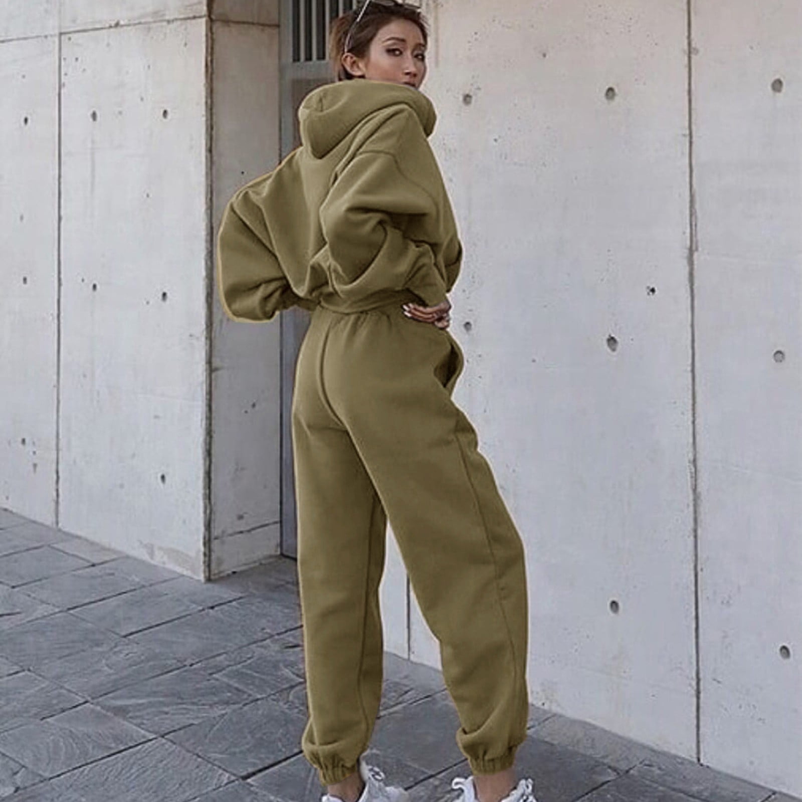 Hooded tracksuit set womens sale