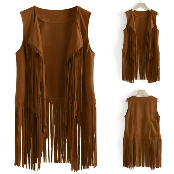Turilly Women Autumn Winter Suede Ethnic Sleeveless Tassels Fringed Vest Cardigan