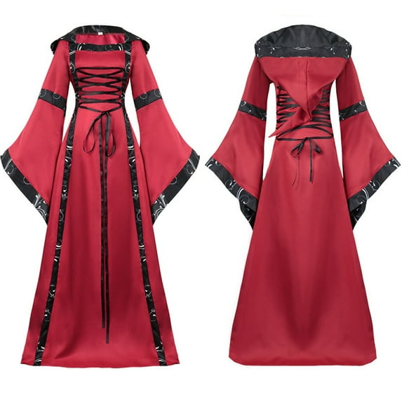 Turilly Women Casual Halloween Long Sleeve Splicing Solid Patchwork Gothic Cosplay Dress