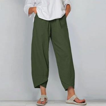 Turilly Women Casual High Waist Solid Summer Cotton Loose Long Straight Pants