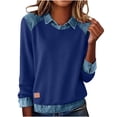 thumbnail image 1 of Turilly Women Casual Long Sleeves Lapel Denim Patchwork Shirts Stitching Pullover Sweatshirt Solid Tops, 1 of 6