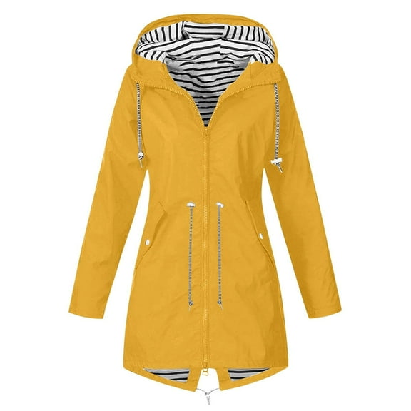 Turilly Women Casual Solid Jacket Outdoor Plus Size Hooded Windproof Loose Coat