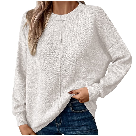 Turilly Women Casual Solid Knitting Tops Loosing Long Sleeve Round Neck Sweaters Blouse
