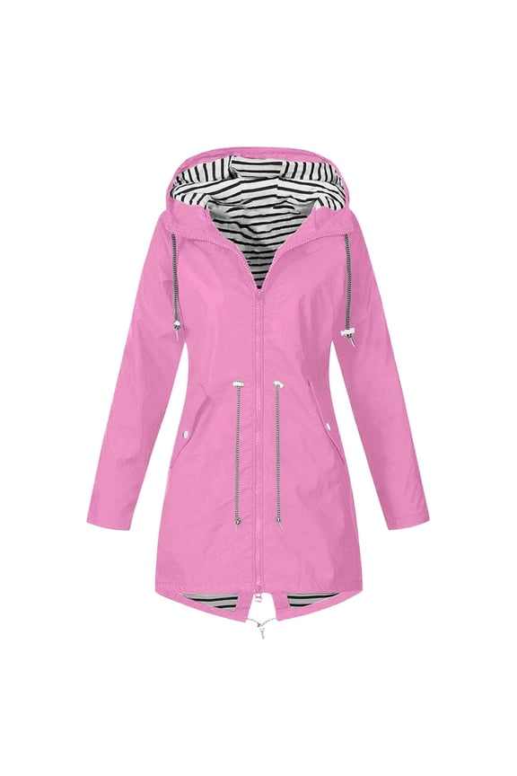 Women Coats Plus Size Winter Women Casual Solid Raincoat Jacket Trench Coat Outdoor Waterproof Long Hooded Windproof Lined Overcoat