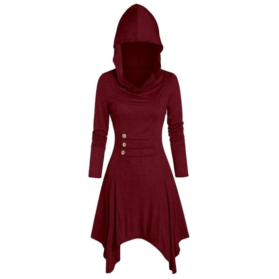 Turilly Women Costumes Lace Up Hooded Vintage Pullover High Low Bandage Long Dress Cloak