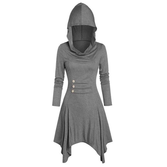 Turilly Women Costumes Lace Up Hooded Vintage Pullover High Low Bandage Long Dress Cloak