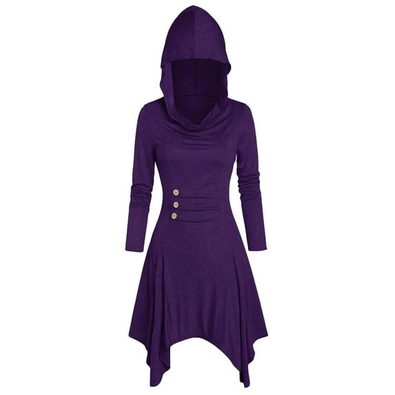 Turilly Women Costumes Lace Up Hooded Vintage Pullover High Low Bandage Long Dress Cloak