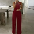 thumbnail image 1 of Turilly Women Diamond Solid Halter Jumpsuit Pajamas Casual Wide Leg Pants, 1 of 5