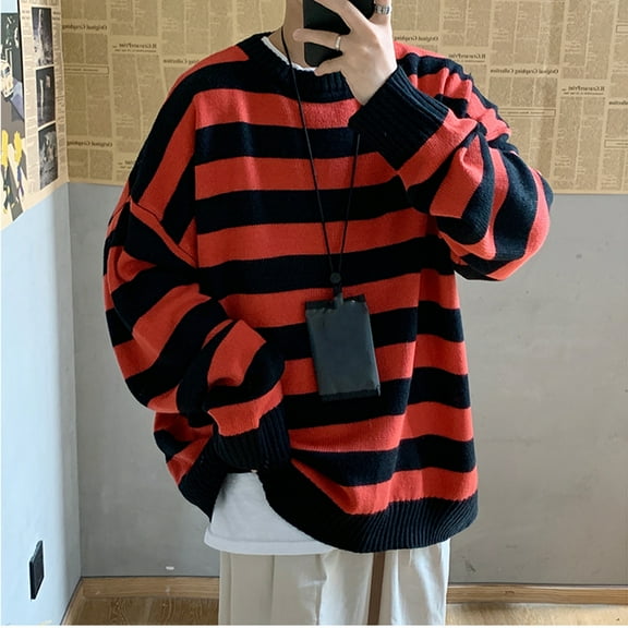 Turilly Women Fashion Casual Loose Full-Sleeve O-Neck New Trend Striped Sweater Pullover
