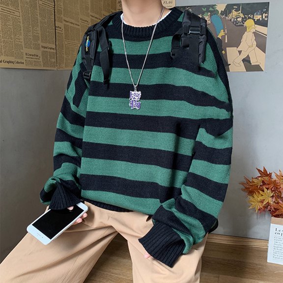 Turilly Women Fashion Casual Loose Full-Sleeve O-Neck New Trend Striped Sweater Pullover