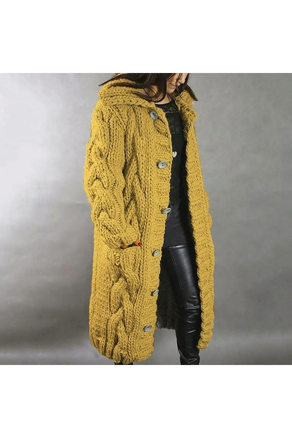 Women Hood Cardigan Large Size Sweater Pocket Breasted Long Sleeves Coat