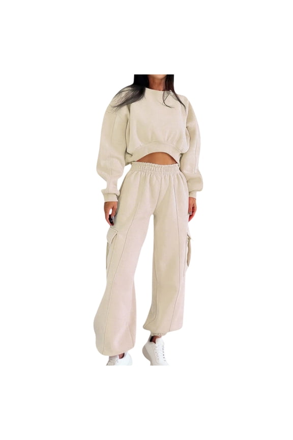 Women Ladies Clothes Set of 2 Women's 2 Piece Sweater Outfits Set Oversized Pullover Hoodie Wide Leg Pants Loose Knitted Sweatsuit