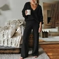 thumbnail image 1 of Turilly Women Ladies Clothes Set of 2 Women's V-Neck Solid Color Long Sleeved Pants Set, 1 of 9