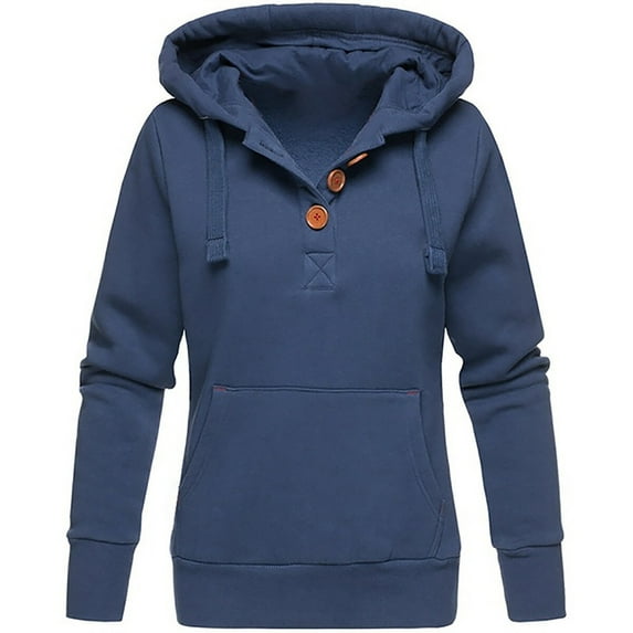 Turilly Women Ladies Solid Hooded Button Long Sleeve Sweatshirt Pullover Tops Shirt