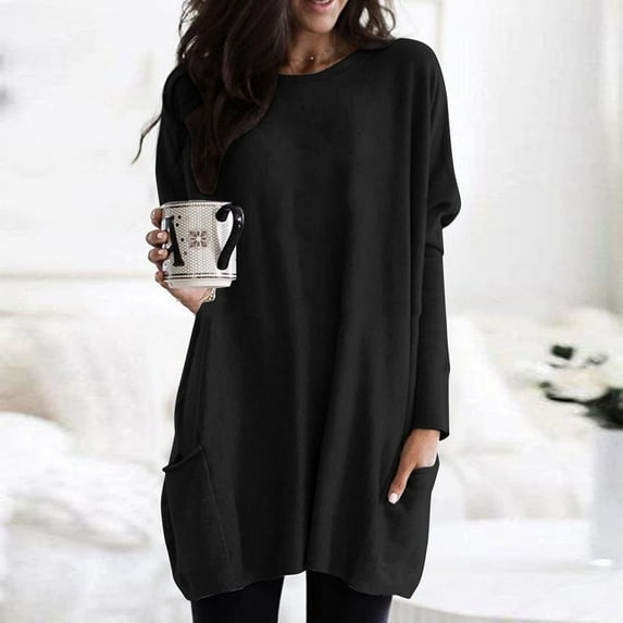 Turilly Women Long Sleeve Casual Loose Fit Tunic Tops with Pockets Crewneck Sweatshirts
