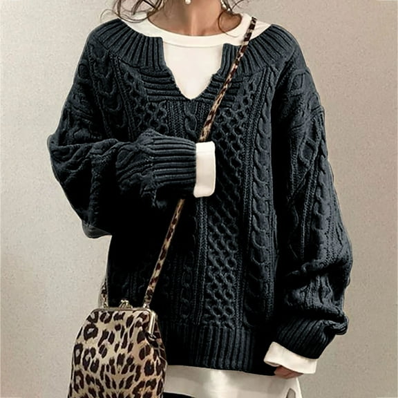 Turilly Women Long Sleeve Solid Color Round Neck Top Casual Loose Knitted Sweaters Blouse