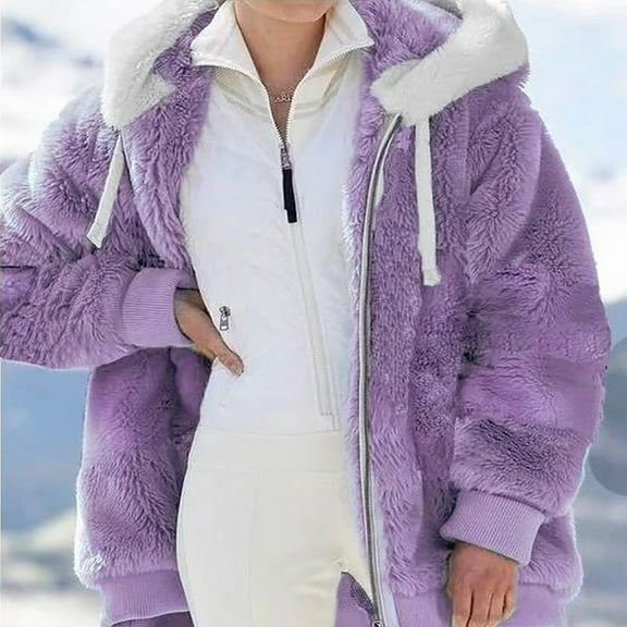 Turilly Women Plus Size Winter Warm Loose Plush Zip Hooded Jacket Coat
